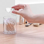 AXX Qtip Dispenser Apothecary Jars Bathroom - Qtip Holder Storage Canister Clear Plastic Jar for Cotton Swab,Q-Tips,Cotton Rounds (E#Clear 4Pcs)