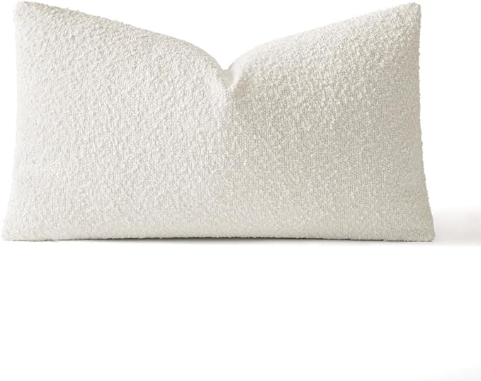 MIULEE Textured Boucle Throw Pillow Cover White Accent Solid Lumbar Christmas Pillow Case Decorative Soft Pack of 1 Couch Cushion Chair Sofa Bedroom Livingroom Home Decor,24x12 Inch