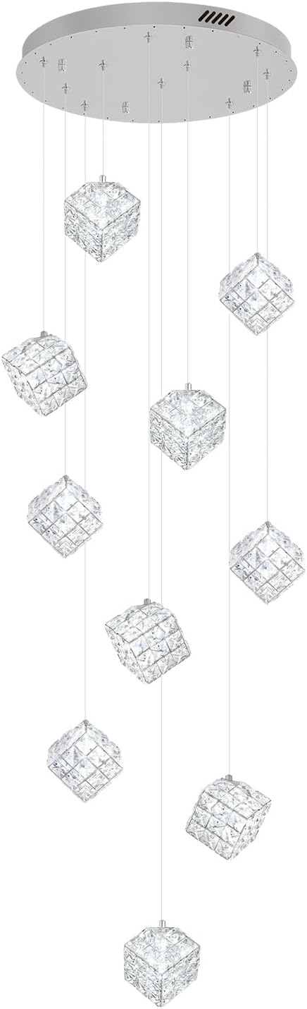 10-Lights Foyer Chandelier Modern Crystal Chandeliers Large Chandelier for High Ceilings,Crystal Pendant Light for Living Room Stairwell Dining Room Entryway