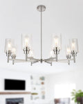 Brushed Nickel Chandeliers for Dining Room, Farmhouse Chandeliers Light Fixture with Clear Glass Shades 8 Light Dining Room Light Fixtures Pendant Lights for Kitchen Island Living Room
