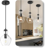 Modern Glass Pendant Lighting for Kitchen Island Kitchen Sink, Farmhouse Black Pendant Light Fixtures 7 Inch 1 Pack, Adjustable Hanging Ceiling Light Clear Glass Shades