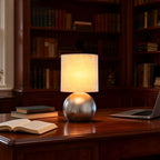 Set of 2 Small Silver Spherical Base Bedside Table Lamp with Textured Linen Shade (Bulb Included)