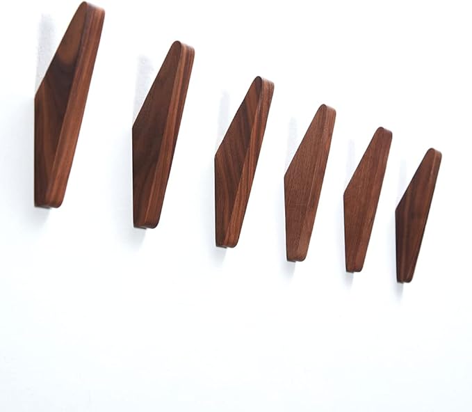 Pack 6 Wood Wall Hooks, Black Walnut Coat Minimalist Design Heavy Duty Robe Hook Wall Mounted Rustic Wooden Hooks Clothes Hanger Hat Rack for Hanging Bathroom Towels.