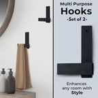 Decorative Wall Hooks-Set of 2 Chic Coat Hooks for Wall Mount. Perfect for Hanging Coats, Clothes, Towels, Backpacks Or Hats. Modern Heavy Duty Metal Hooks (Black Set)