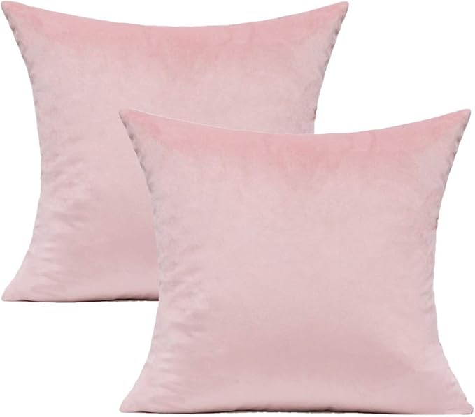Valentine Pink Soft Solid Velvet Throw Pillow Covers Romantic Decorative Cozy Square Cushion Cases Home Decor for Couch Sofa Bedroom Car Teen 18x18 Inch Set of 2