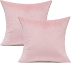 20x20 Set of 2 Velvet Throw Pillow Covers Decorative Cozy Square Soft Solid Cushion Cases Home Decorations for Sofa Couch Teen Bedroom Car, Pink