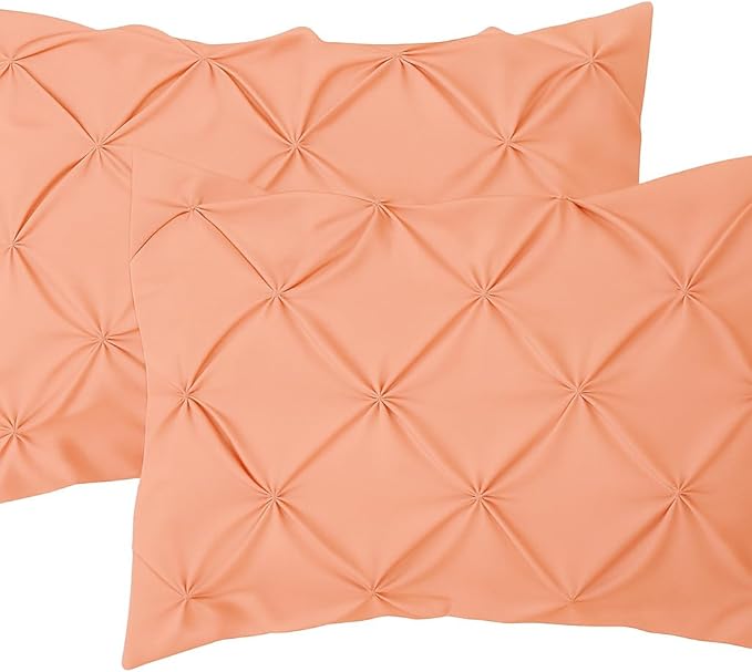 COTTON STICH Pinch Pleated Pillow Shams Set of 2, Zipper Closure - 600 Thread Count Super Soft Pinch Pillow Shams Pure Egyptian Cotton Decorative Pinch Pleated Bed Pillow Covers Set, Pink Queen 20X30