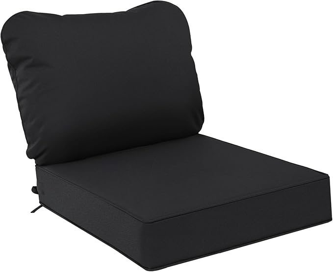 AAAAAcessories Outdoor Deep Seat Cushions, Waterproof, Fade-Resistant Patio Furniture Replacement Cushions, 25.5" x 25.5" x 5" + 25.5" x 19", Black