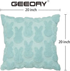 GEEORY Easter Bunny Soft Plush Pillow Covers, 20 x 20 Inch Set of 2, Fluffy Faux Fur Wool Decorative Farmhouse Cushion Case for Sofa Home Decoration Blue GC014-20