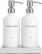 White Soap Dispenser for Kitchen Sink, Dish and Hand Soap Dispenser with Silver Stainless Steel Pump, Perfect for Kitchen Decor and Accessories. (Silver & White)