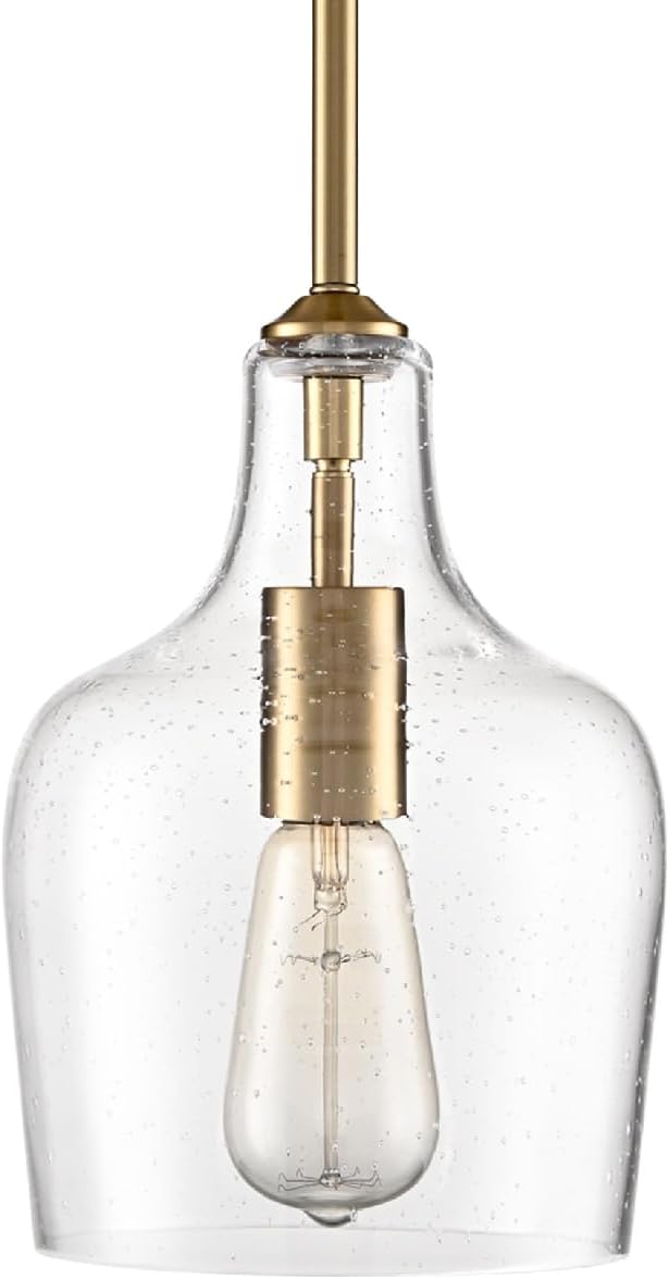 Rod Hung Pendant Light for Kitchen Island (Gold Seeded Glass)