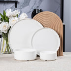 Porcelain Dinnerware Sets for 6, 24pcs High-sided Plates and Bowls Set, White Chip and Scratch Resistant Dinner Set - Dishwasher & Microwave Safe Dinging Dishes Set, QOMO-1996