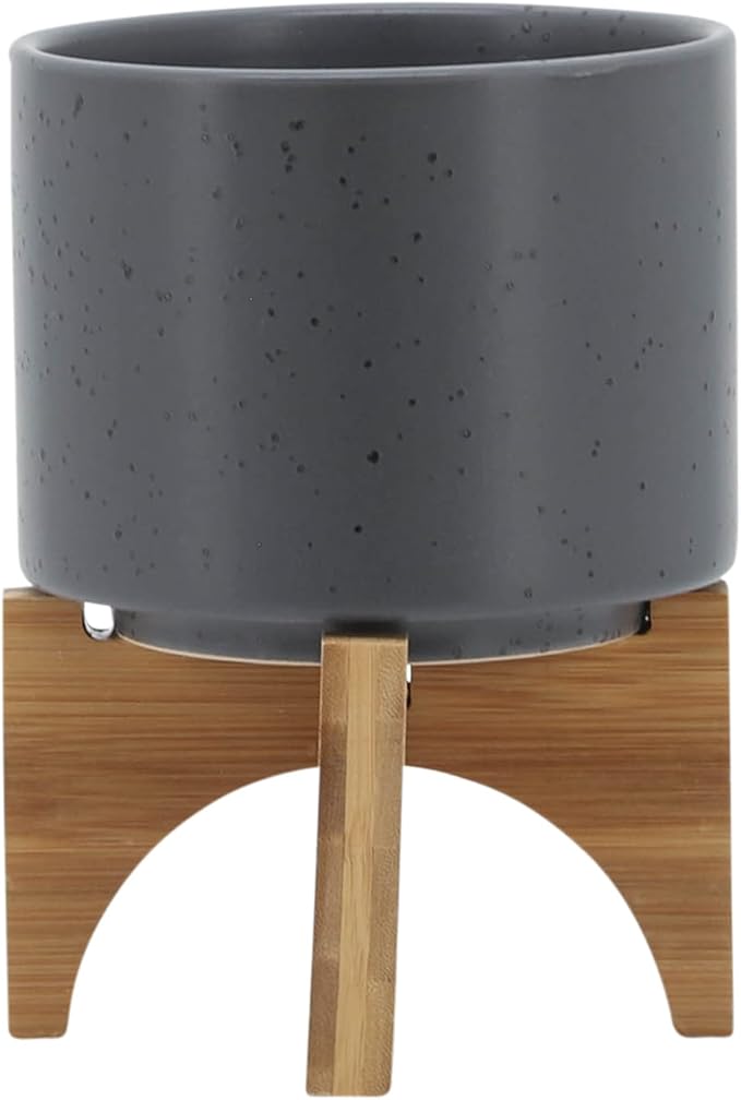 Sagebrook Home Modern Ceramic Planter with Stand - Stoneware Indoor/Outdoor Flower Pot - Minimalist Home & Garden Decor - 7" Gray