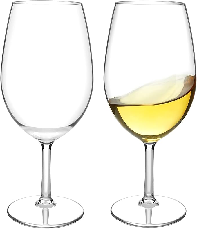 MICHLEY Floating Wine Glasses for Pool 21.5 OZ Unbreakable Tritan Plastic Red Wine Glasses with Stem Ideal for Beach Bar Camping Dishwasher Safe, Set of 2