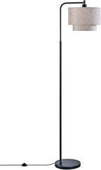 64" Modern Floor Lamp for Living Room Bedroom, Arc Floor Lamp with 3 Color Temperatures, Standing Lamp with Double Oatmeal Linen Lampshade, Tall Lamp with A19 12W LED Bulb, Foot Switch Control, Black