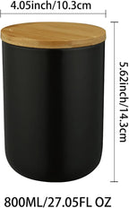 Ceramic Food Storage Jar Canister Modern Design Food Canisters with Airtight Seal Bamboo Lid, Loose Tea Coffee Spice Nuts Snacks Storage Jar Canister (Black 27.05oz/800ml)
