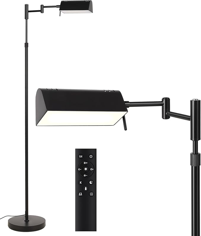 SUNMORY Dimmable LED Pharmacy Floor Lamp, Adjustable Floor Lamp for Living Room with 350° Swing Arm, Touch & Remote Control, 16W Bright Standing Task Lamp for Reading Sewing Crafting