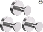 Epock Towel Hooks for Bathrooms Set of 3, Screw-in Stainless Steel Robe Coat Clothes Hook Bathroom & Kitchen Round Style Wall Hooks Rustproof -Blushed Silver