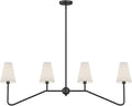 Electro bp;47" W 4-Light Linear Kitchen Island Lighting Fixture Classic Chandeliers Matt Black with White Linen Shades for Dining Room,E12,160W;