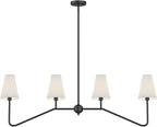 Electro bp;47" W 4-Light Linear Kitchen Island Lighting Fixture Classic Chandeliers Matt Black with White Linen Shades for Dining Room,E12,160W;