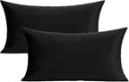 Black Lumbar Velvet Soft Solid Throw Pillow Cases Decorative Rectangle Cozy Cushion Covers Home Decor for Living Room Couch Sofa Car 12x20 Inch Set of 2