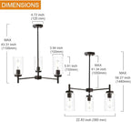 VINLUZ Contemporary 3-Light Chandeliers Rustic Clear Glass Shades Pendant Lighting Oil Rubber Bronze Dining Room Lighting Fixtures Hanging Adjustable Wire Semi Flush Ceiling Lights