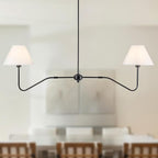 2-Light Modern Linear Chandelier for Dining Room, 55 Inch Farmhouse Kitchen Island Lighting with White Fabric Shades, Hanging Lighting Fixtures for Living Room Bedroom