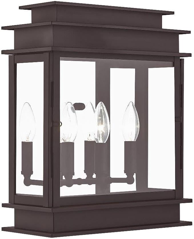 Livex 20204-07 Transitional Three Light Outdoor Wall Lantern from Princeton Collection in Bronze/Dark Finish