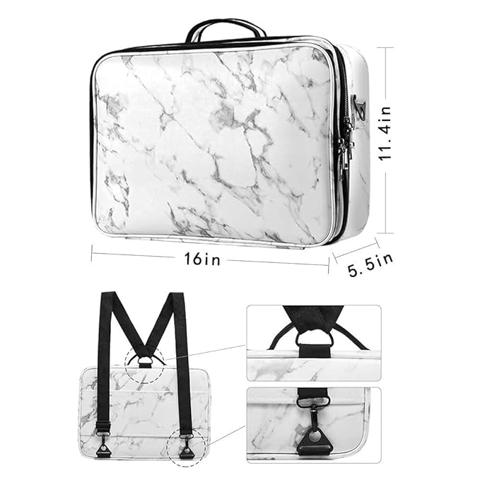 gzcz Large Capacity Travel Makeup Case Organizer,Professional Cosmetic Bags for Women,Waterproof PU Leather Makeup Bag with Adjustable Dividers and Shoulder Strap for Brushes and Jewelry