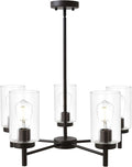 VINLUZ Contemporary 5-Light Large Chandeliers Oil Rubbed Bronze Modern Lighting Fixtures Hanging Clear Glass Shades Pendant Lighting for Dining Room Living Room Kitchen