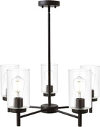 VINLUZ Contemporary 5-Light Large Chandeliers Oil Rubbed Bronze Modern Lighting Fixtures Hanging Clear Glass Shades Pendant Lighting for Dining Room Living Room Kitchen