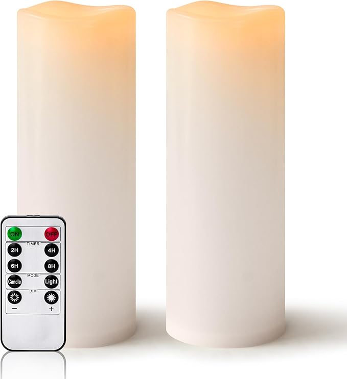 4" x 12" White Large Waterproof Outdoor Flameless Candles Battery Operated LED Flickering Pillar Candles with Remote and Timer for Indoor Outdoor Lanterns, Long Lasting, Set of 2