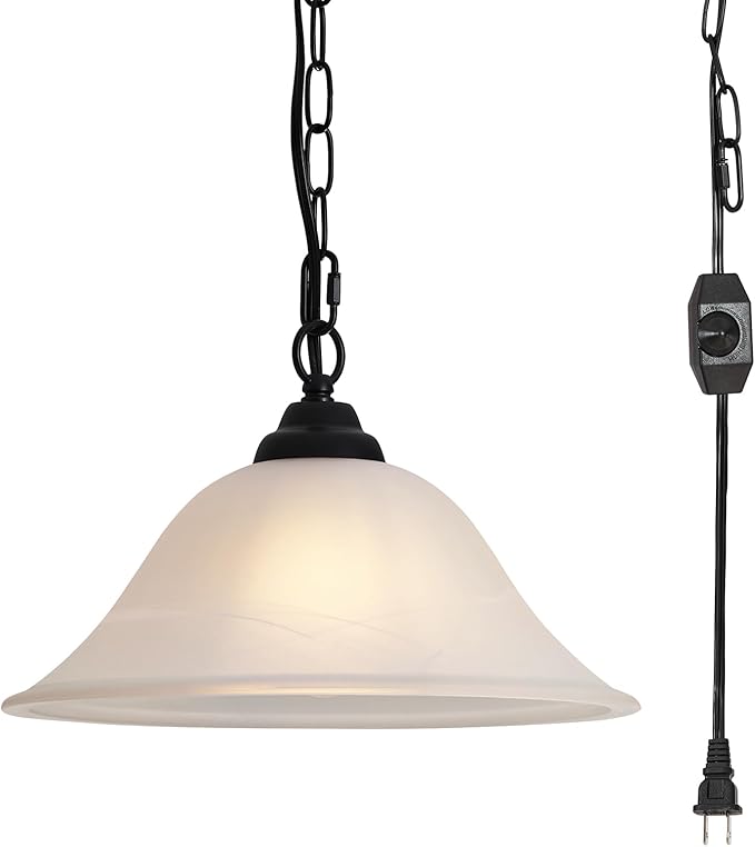 Vintage Plug in Pendant Light,Hanging Lights with Plug in Cord,16.4Ft Cord & 14.7Ft Chain Dimmable Black Hanging Light Fixture,Hanging Lamp with On/Off Switch for Kitchen,Bedroom,Living Room