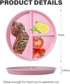 (5 Pack) Portion Control Plate for Balanced Eating, 9" Unbreakable Divided Plates,3 Compartment Plates, Reusable Plastic Plates, BPA Free for Adults