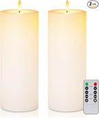 5plots 4" x 10" Waterproof Outdoor Flameless Candles Battery Operated LED Large Pillar Candles with Remote and Timer for Indoor Outdoor Lanterns, Long Lasting, White, Set of 2
