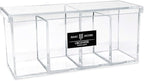 Isaac Jacobs 4-Compartment Clear Acrylic Organizer with Lid (9” L x 3” W x 4” H), Makeup Brush Holder, Sectional Tray, Storage Solution for Makeup, Crafts, Office Supplies & More (1, Clear)