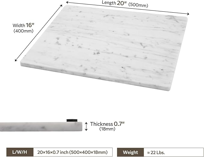 Natural Marble Cutting Board For Kitchen, 16 x 20 Inch Marble Slab Pastry Board With Non-Slip Feet For Baking, Cheese, Charcuterie, Chocolate, White Marble Gray Veins