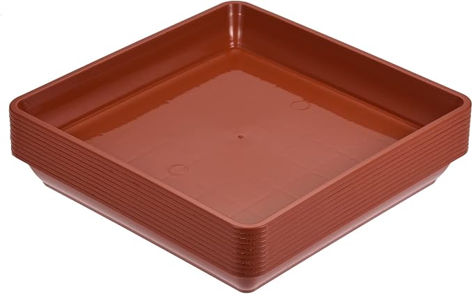 MECCANIXITY Plant Pot Saucer 7 Inch Plastic Square Flower Drip Tray for Indoor Outdoor, Red Pack of 10