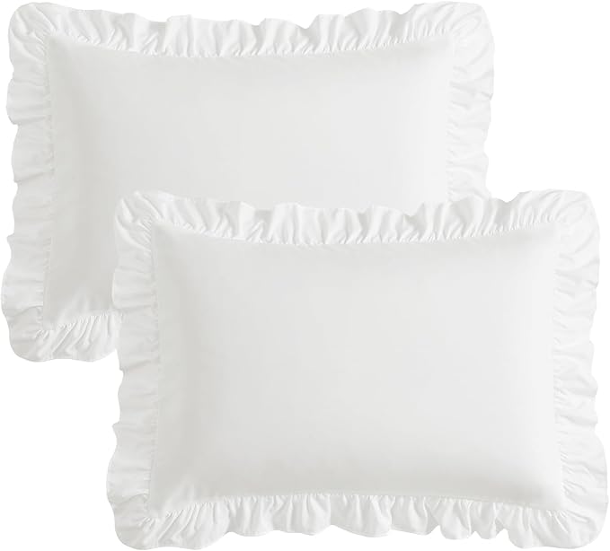 KKJIAF Ruffle Pillow Cases King Size Set of 2, Ruffled Pillow Covers with Envelope Closure, Wrinkle Resistant Pillowcases 20" x 36", Ruffled Pillow Shams, White