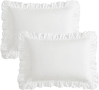 KKJIAF Ruffle Pillow Cases Queen Size Set of 2, Ruffled Pillow Covers with Envelope Closure, Wrinkle Resistant Pillowcases 20" x 30", Ruffled Pillow Shams, White