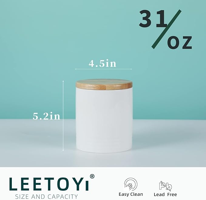 LEETOYI Ceramic Food Storage Jar with Seal Lid, Serving for Ground Coffee, Tea, Sugar, Salt and More - 31 Oz (White)