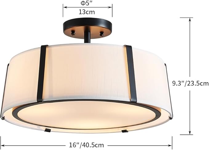 Shrine Lighting Drum Chandeliers, Modern Style, Perfect Ceiling Light Fixture for Living Space, D16'' x H9'', E12*3 Sockets, White Lampshade & Black Finish