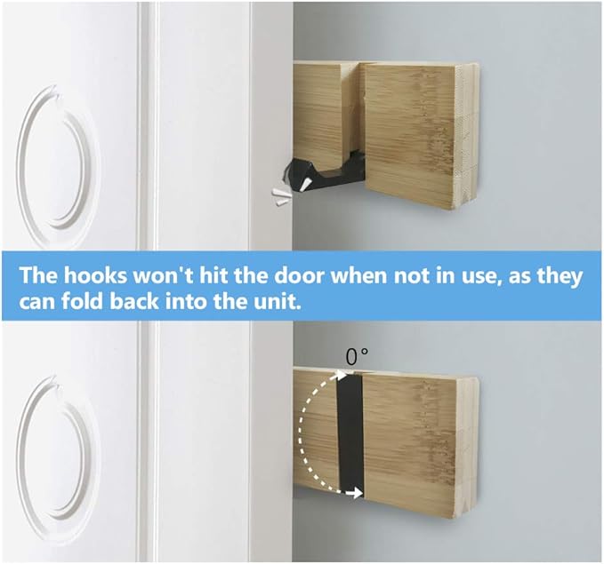 JSVER Wooden Coat Hooks Coat Rack Wall Mounted, Modern Coat Rack, Space-Saving Coat Hook with 4 Standard Retractable Hooks Hat Coat Hook for Entryway, Hallway, Bathroom, Living Room, Bedroom