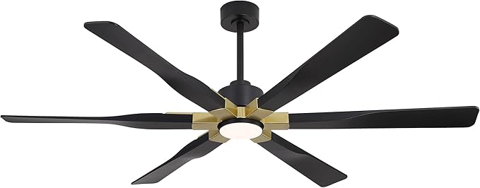 78 Inch Ceiling Fan with Lights and Remote Control, 6 Reversible ABS Blades, 6-Speed Noiseless DC Motor with 4.5" / 12" / 24" Downrods for Bedroom Dining Living Room, Gold and Black