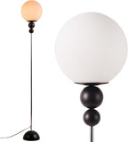 Modern Glass Floor Lamp for Bedroom, 63'' Vintage Mid-Century Floor Lamp with Milky White Frosted Glass Globe Shade for Living Room Corner, Slim Standing Reading Lamp for Office Decor (Black)