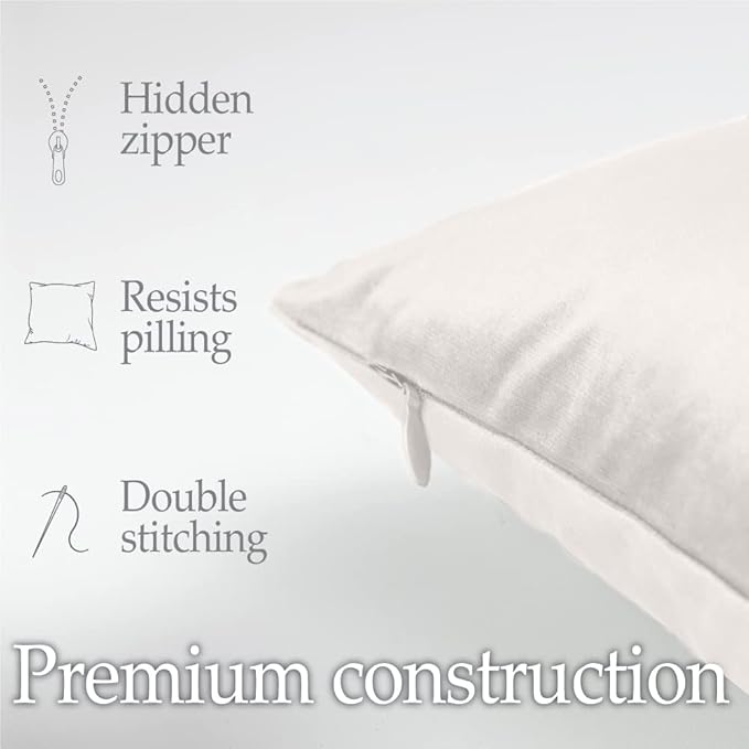lalaLOOM Velvet Throw Pillow Covers, Set of 2, 18x18 Decorative Square Pillows Home Decor, Soft Accent Cases, Silky Machine Washable Pillowcases for Sofa, Couch, Bedroom, Living Room, Cream