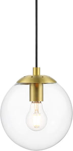 XiNBEi Lighting Globe Pendant Light, Mid Century Modern Kitchen Pendant Lighting Over Island with Clear Glass Brass Light Fixture for Sink Entryway Bedroom XB-P1259-SB