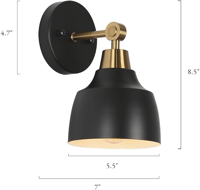KSANA Sconces Wall Lighting, 1-Light Black and Gold Wall Sconce Light, Modern Metal Bedroom Bathroom Wall Sconces Indoor