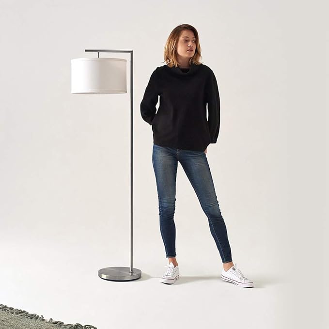 Brightech Montage Modern Floor lamp, LED Floor Lamp for Living Rooms & Offices - Tall Standing Lamp for Bedroom Reading - Corner Pole Lamp for Contemporary Home Decor - Satin Nickel