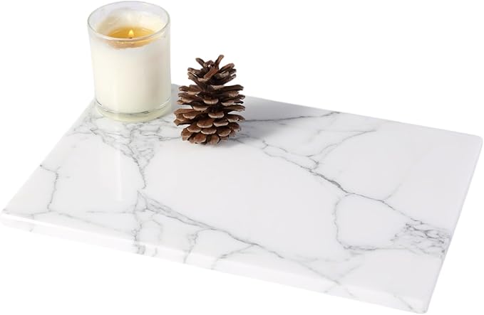 Natural Marble Cutting Boards for Kitchen - 12" x 8" Multi-Purpose Pastry Marble Tray Cheese Board Marble Slab for Counter, Bathroom Perfume Tray Jewelry Candle Plate (Arabescato)